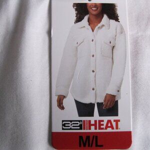 32 Degrees Heat Women Soft Cozy fleece Oversized Shirt Jacket, Cream M/L; XL/XXL
